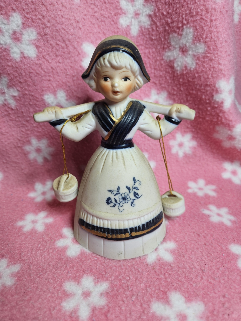 Vintage Ceramic Dutch Girl Figurine in Cream and Black - Decorative Home Accent